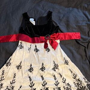 Bonnie Jean Black and White Dress with Red Sash